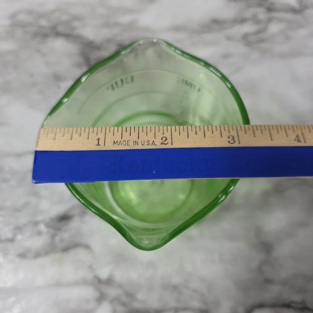 Vintage Hazel Atlas 3-Spout Uranium Glass 1-Cup Embossed Measuring Cup READ
